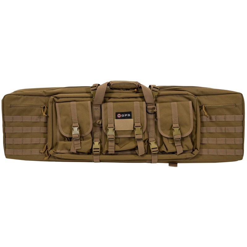 GPS Bags DRC42FDE Double Rifle Case Flat Dark Earth 600D Polyester with 2 Padded Pistol Sleeves MOLLE Webbing  Lockable Zippers 