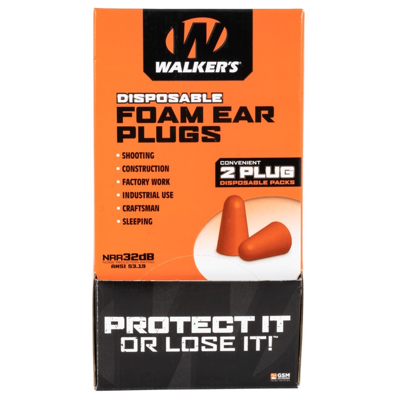 Walkers GWPFOAMPLUG Foam Ear Plugs Counter Display Disposable 32 dB Orange 100 Pair 200 Count