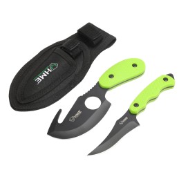 HME HMEKN2PSGC Skinning Kit  3.50 Fixed Skinner wGut HookCaping PlainGut Hook Black Oxide 420HC Blade TPR Green Handle