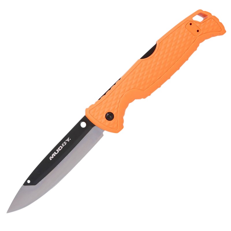 Muddy MUDFL35RB5PZ SWAP ReplaceABlade 3.50 Folding Drop Point Plain 420J2 SS Blade Blaze Orange Textured GFN Handle Includes Lan