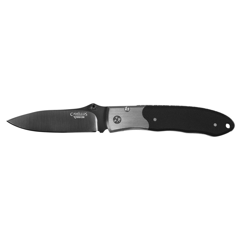 Camillus 18671 Pristine  3 Folding Drop Point Plain Black VG10 Carbonitride Titanium Blade BlackSilver G10SS Handle