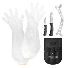 Camillus    Fixed CaperGutHook Plain Titanium Nitride Coated Includes Gloves Sheath Rib Spreader