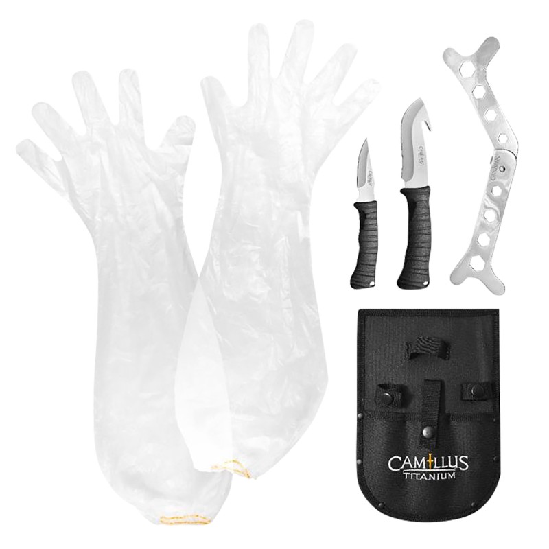 Camillus    Fixed CaperGutHook Plain Titanium Nitride Coated Includes Gloves Sheath Rib Spreader