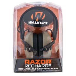 Walkers GWPRSEMRCFDE Razor Rechargeable Electronic Muff 21 dB Over the Head Flat Dark EarthBlack Polymer