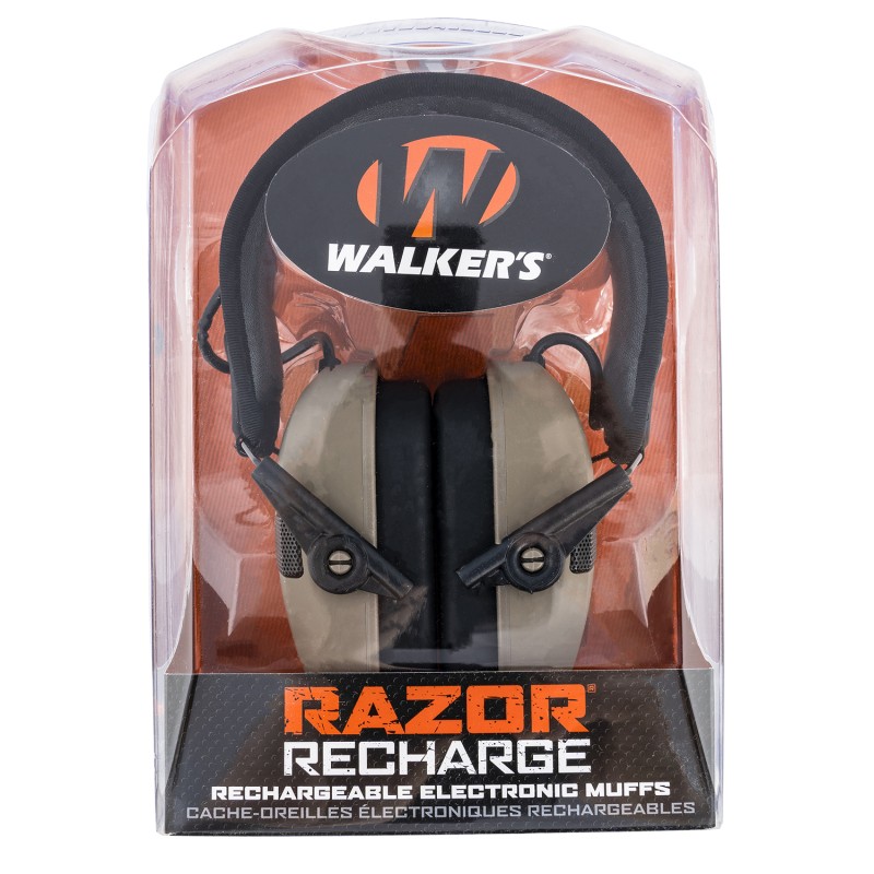 Walkers GWPRSEMRCFDE Razor Rechargeable Electronic Muff 21 dB Over the Head Flat Dark EarthBlack Polymer