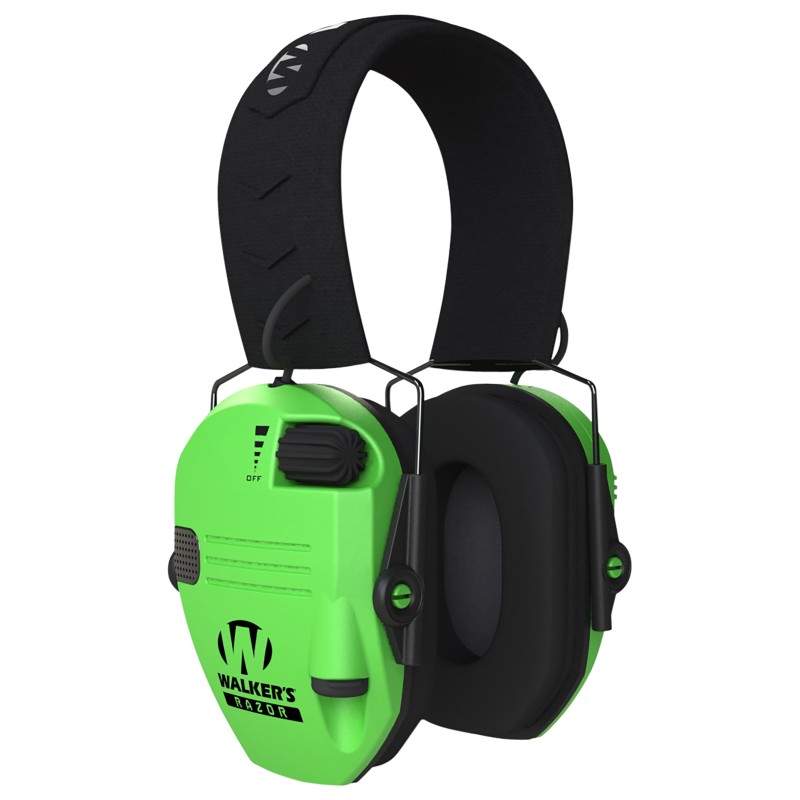 Walkers GWPRSEMHVG Razor Slim Electronic Muff 23 dB Over the Head HiViz GreenBlack Polymer