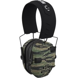 Walkers GWPRSEMTCMO Razor Slim Electronic Muff 23 dB Over the Head Tiger Stripe Camo Slim EarCups Black Headband Includes Batter