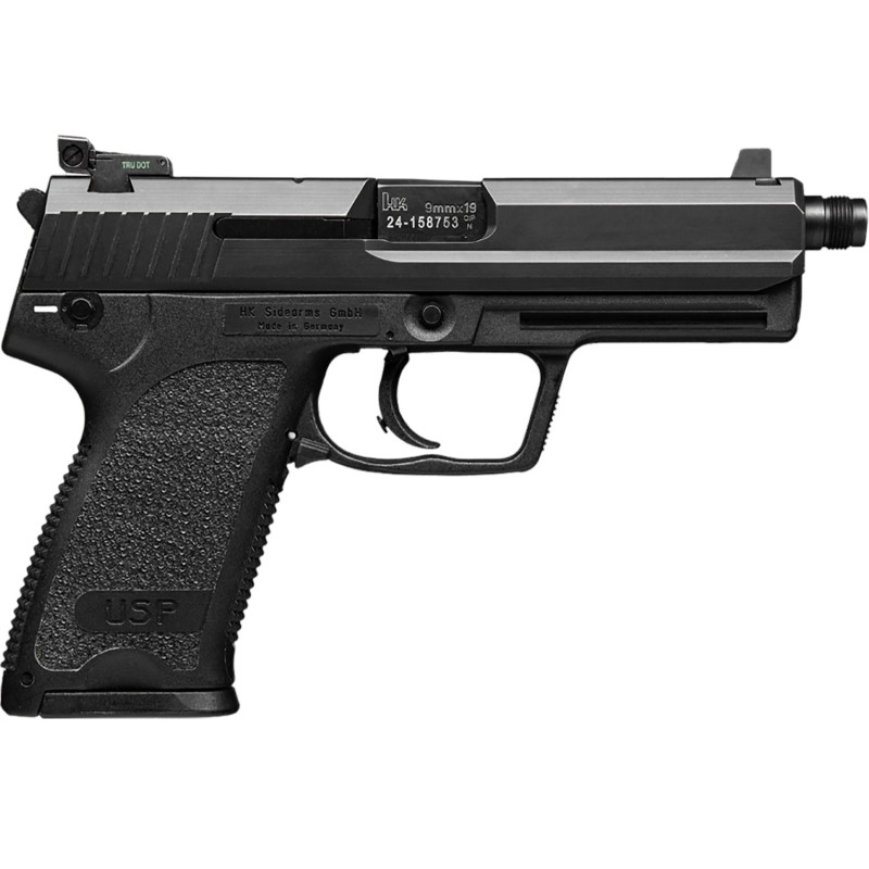 HK 81000348 USP Tactical V1 Full Size Frame 9mm Luger 151 4.86 Black Steel Threaded Barrel Black Serrated Steel Slide Black Poly