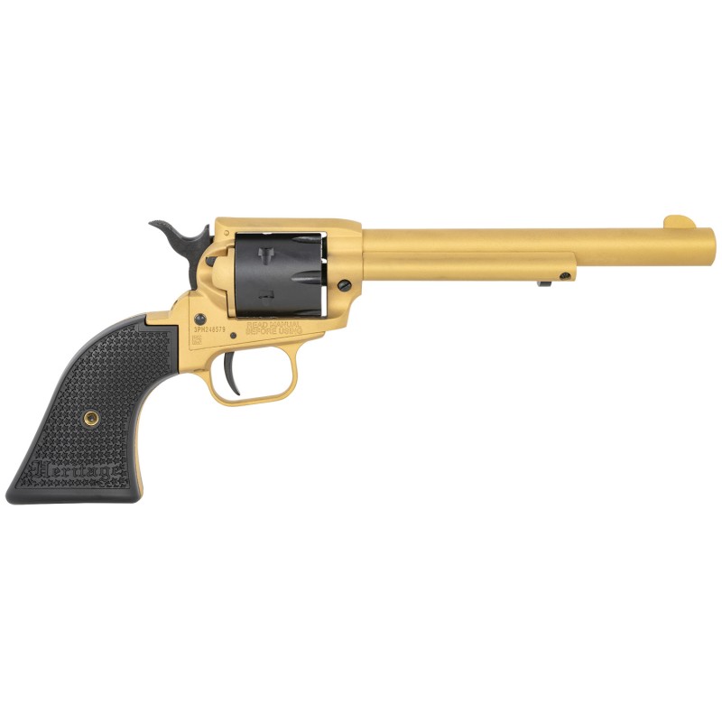 Heritage Mfg RR22S6 Rough Rider  22 LR 6 6.50 Gold Cerakote Barrel Black Satin Cylinder Gold Cerakote Steel Frame Black Polymer 