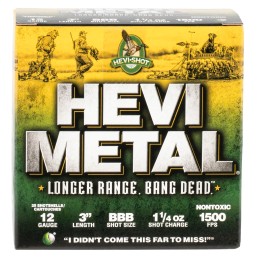 HEVIMetal HS38008 HEVIMetal Longer Range 12 Gauge 3 1 14 oz BBB Shot 25 Per Box 10 Case