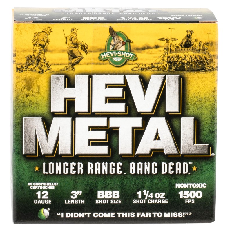 HEVIMetal HS38008 HEVIMetal Longer Range 12 Gauge 3 1 14 oz BBB Shot 25 Per Box 10 Case