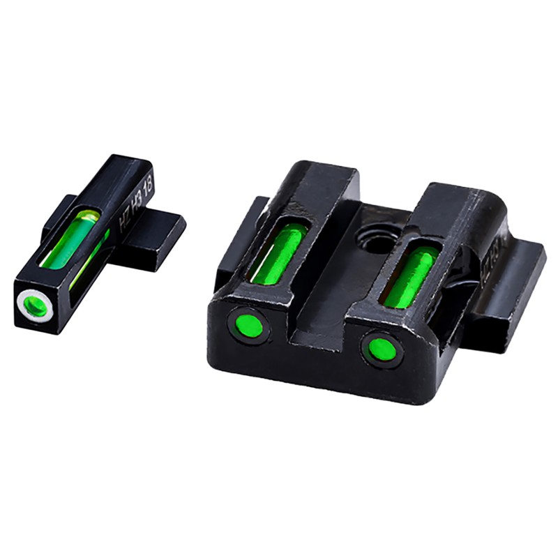 HiViz MPN321 LiteWave  H3 TritiumLitePipe SW MP Sight Set  Black  Green Tritium with White Outline Front Sight Green Fiber Optic