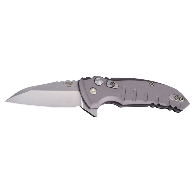 Hogue 24162 X1 MicroFlip 2.75 Folding Wharncliffe Plain Tumble Polish Tumble Polish CPM 154 SS BladeMatte Gray Anodized Aluminum