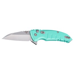 Hogue 24163 X1 MicroFlip 2.75 Folding Wharncliffe Plain Tumble Polish 154CM SS BladeAquamarine Anodized Aluminum Handle Includes