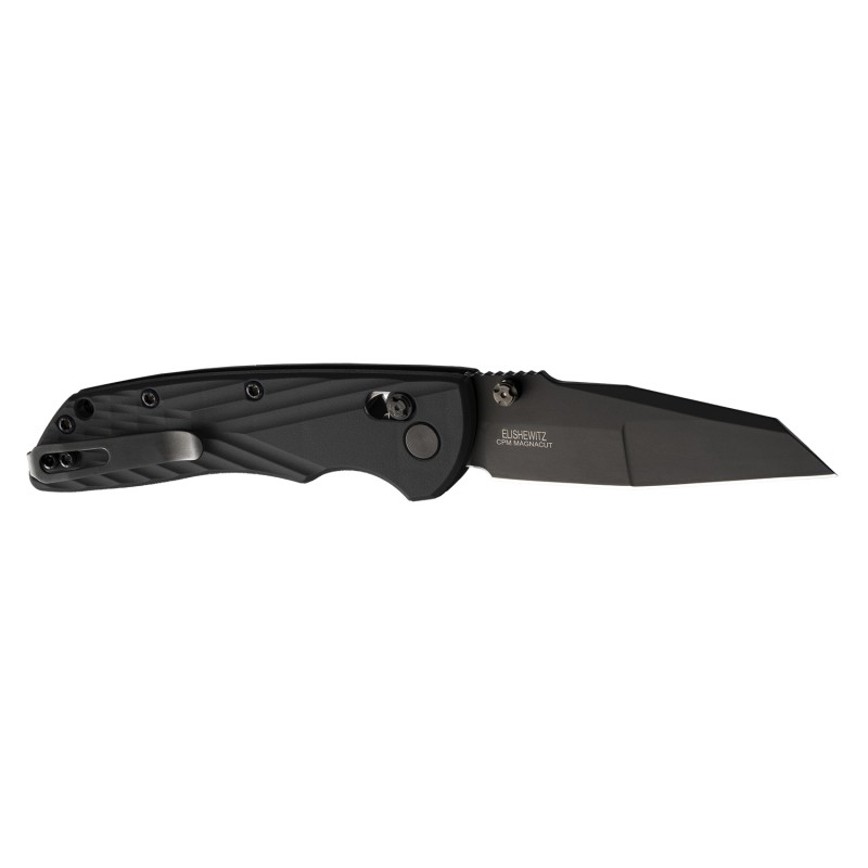 Hogue  Deka  3.25 Folding Wharncliffe Plain Black Cerakote CPM MagnaCut SS Blade Black Crosshatch Textured GRN Handle Includes P