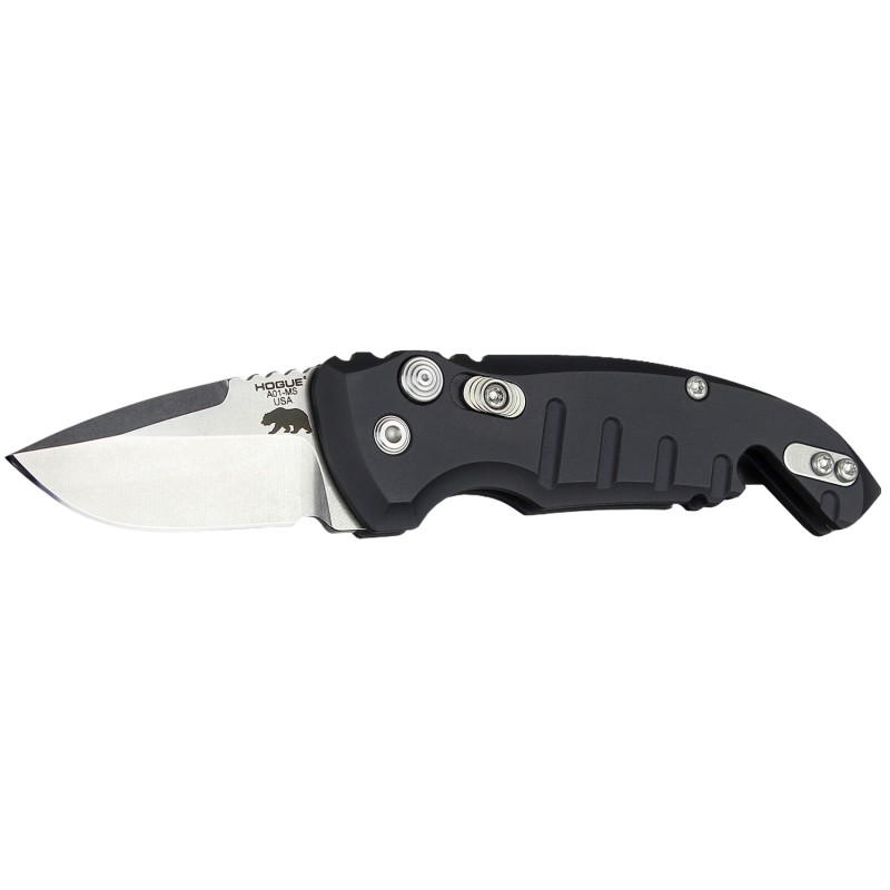 Hogue 24120 A01  1.95 Folding Drop Point Plain Stone Tumbled 154CM SS BladeMatte Black Aluminum Handle