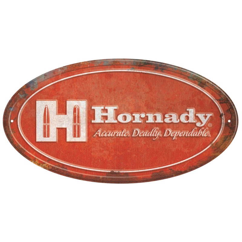 Hornady 99144 Oval Sign Rustic Red White Aluminum 12 x 18