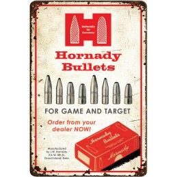 Hornady 99145 Bullets Tin Sign Rustic Red White Aluminum 12 x 18