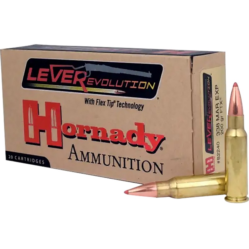 Hornady 82240 LEVERevolution  338 Marlin Express 200 gr Flex Tip eXpanding 20 Per Box 10 Case