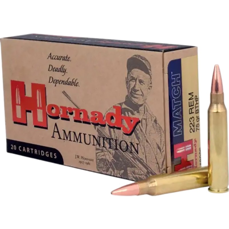 Hornady 8026 Match  223 Rem 75 gr Boat Tail Hollow Point 20 Per Box 10 Case