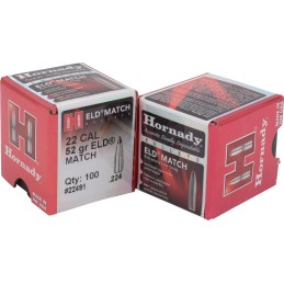 Hornady 22491 ELD Match  22 Cal .224 52 gr Extremely Low Drag Match 100 Per Box 40 Case