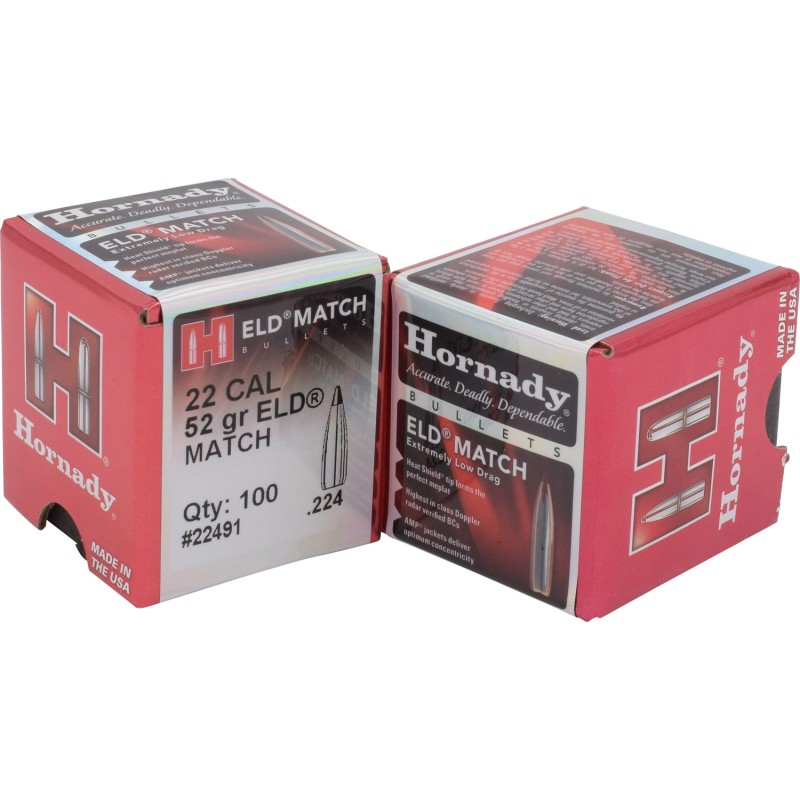 Hornady 22491 ELD Match  22 Cal .224 52 gr Extremely Low Drag Match 100 Per Box 40 Case