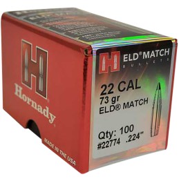 Hornady 22774 ELD Match  22 Cal .224 73 gr Extremely Low Drag Match 100 Per Box 25 Case