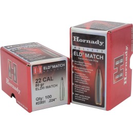 Hornady 22831 ELD Match  22 Cal .224 80 gr Extremely Low Drag Match 100 Per Box 25 Case