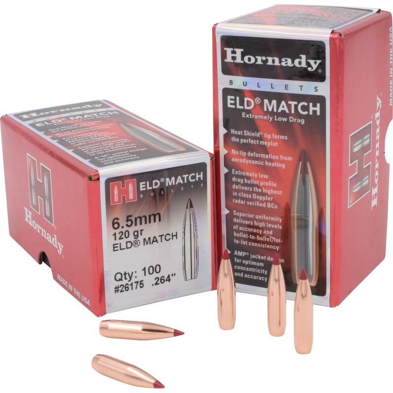 Hornady 26175 ELD Match  6.5mm .264 120 gr Extremely Low Drag Match 100 Per Box 25 Case