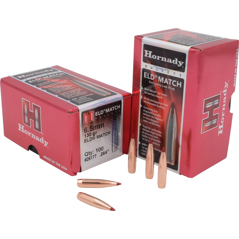 Hornady 26177 ELD Match  6.5mm .264 130 gr Extremely Low Drag Match 100 Per Box 15 Case