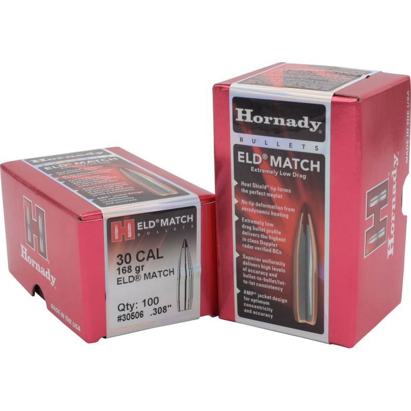 Hornady 30506 ELD Match  30 Cal .308 168 gr Extremely Low Drag Match 100 Per Box 15 Case