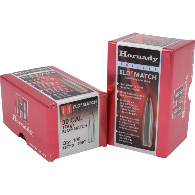 Hornady 30713 ELD Match  30 Cal .308 178 gr Extremely Low Drag Match 100 Per Box 15 Case