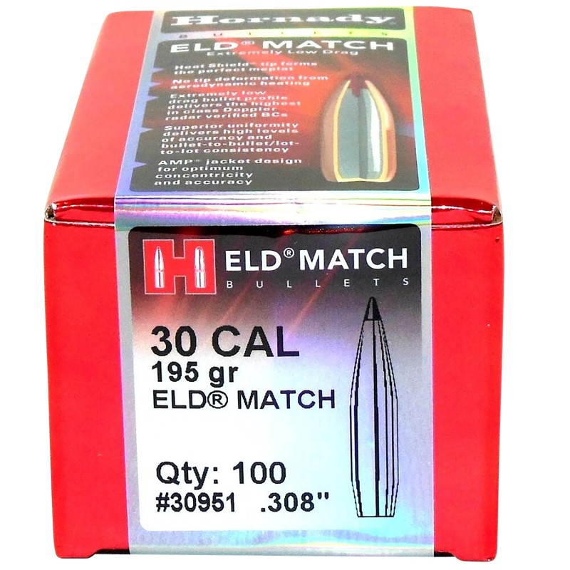 Hornady 30951 ELD Match  30 Cal .308 195 gr Extremely Low Drag Match 100 Per Box 15 Case