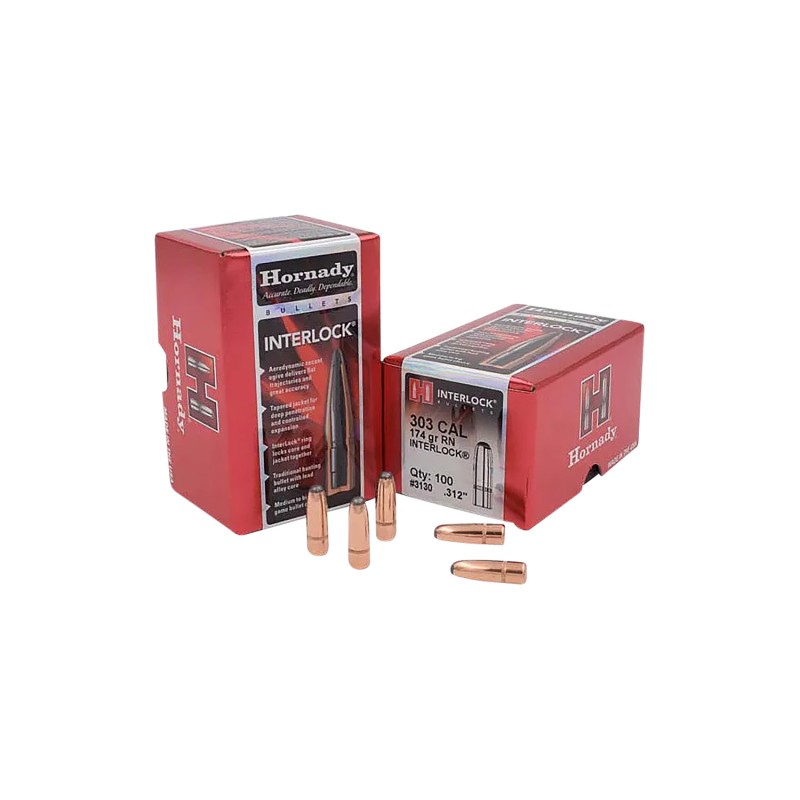 Hornady 3130 InterLock  303 Cal .312 174 gr Round Nose 100 Per Box 15 Case