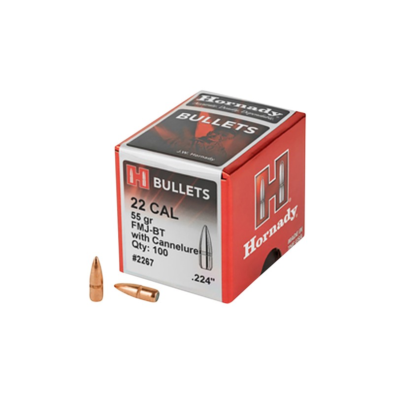 Hornady 2267 Traditional  22 Cal .224 55 gr Full Metal Jacket Boat Tail 100 Per Box 40 Case