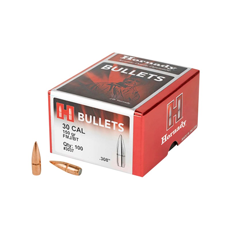 Hornady 3037 Traditional  30 Cal .308 150 gr Full Metal Jacket Boat Tail 100 Per Box 15 Case