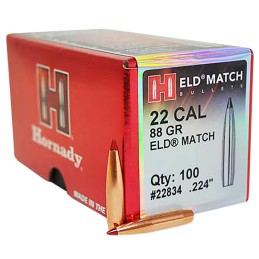 Hornady 22834 ELD Match  22 Cal .224 88 gr Extremely Low Drag Match 100 Per Box 25 Case