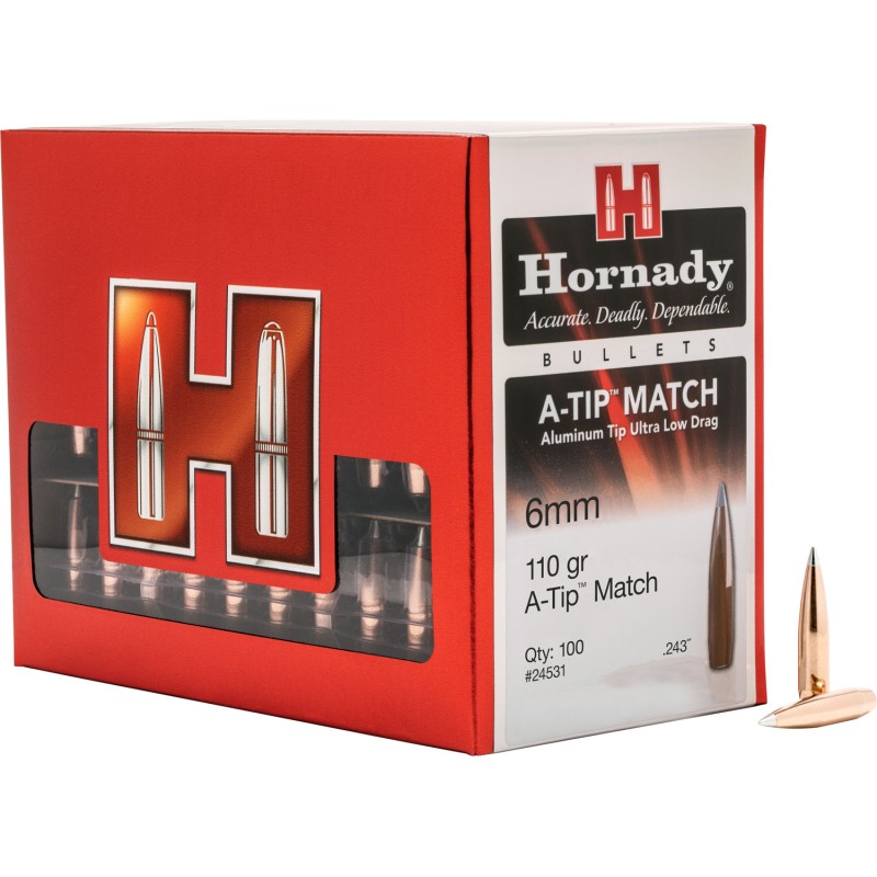 Hornady 24531 ATip Match 6mm .243 110 gr A Tip Match 100 Per Box 10 Case