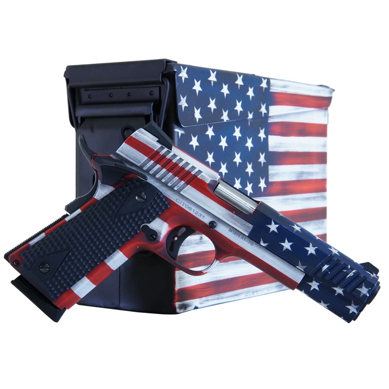 Citadel CITC45FUSAAC M1911 Flag 45 ACP 81 5 Stainless Steel Barrel American Flag Cerakote Serrated Steel Slide Steel Frame wBeav