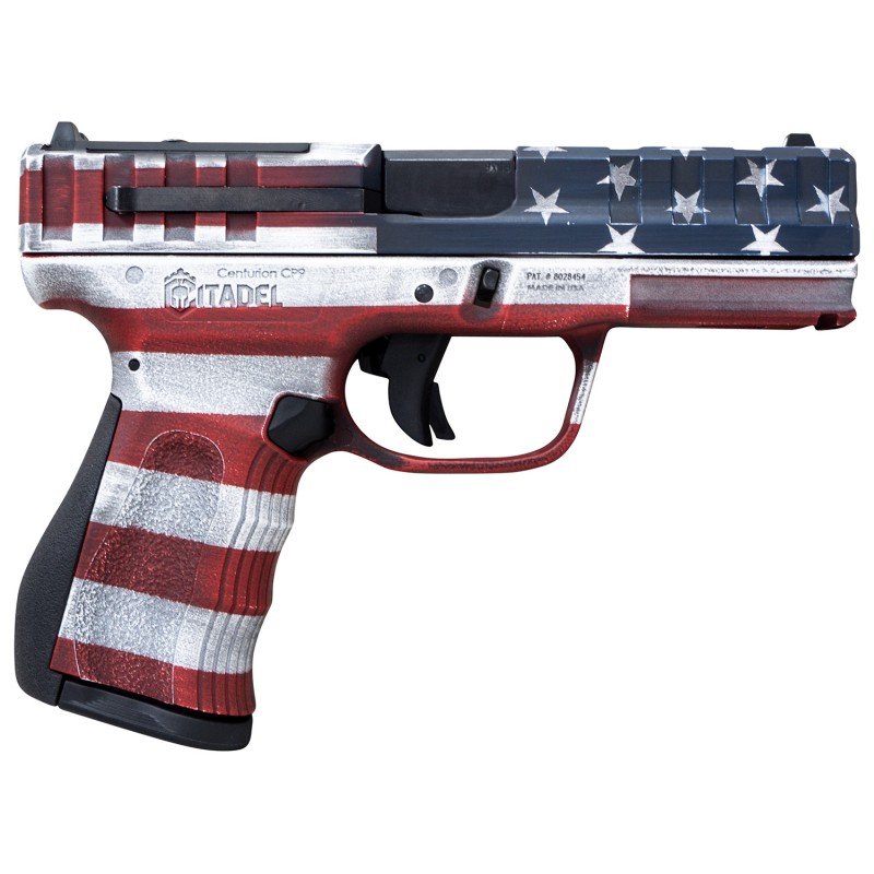 Citadel CITCP9USA Centurion CP9 Compact Frame 9mm Luger 141 4 Black Steel Barrel American Flag Cerakote Optic ReadySerrated Stee