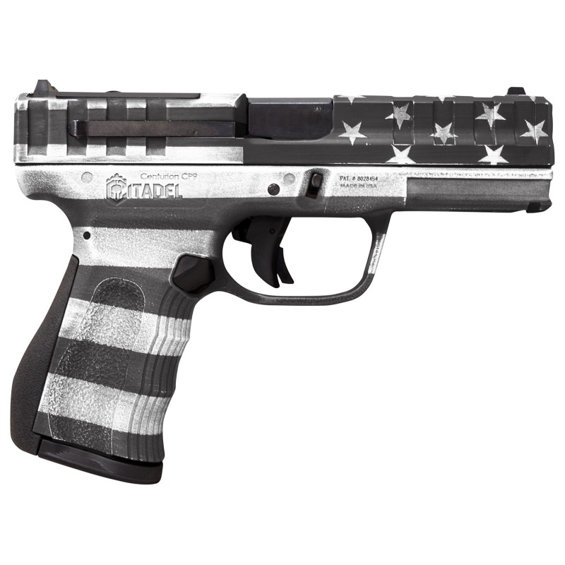 Citadel CITCP9USGCAN Centurion  9mm Luger 141 4 Black Steel Barrel American Flag Gray Cerakote Optic ReadySerrated Slide Polymer