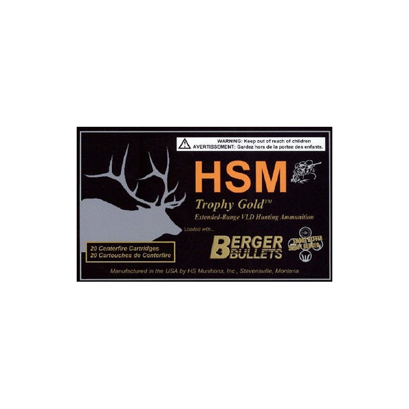 HSM 338WM300OTM Trophy Gold Extended Range 338 Win Mag 300 gr Berger Hybrid Tactical Open Tip Match 20 Per Box 20 Case