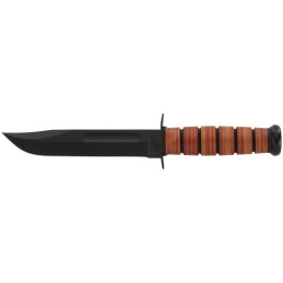 KaBar 1217 USMC FightUtility 7 Fixed Clip Point Plain Black 1095 CroVan Blade. Brown Leather Handle. Includes Sheath