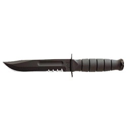 KaBar 1257 Short FightUtility 5.25 Fixed Clip Point Part Serrated Black 1095 CroVan Blade Black Kraton G Handle Includes Sheath