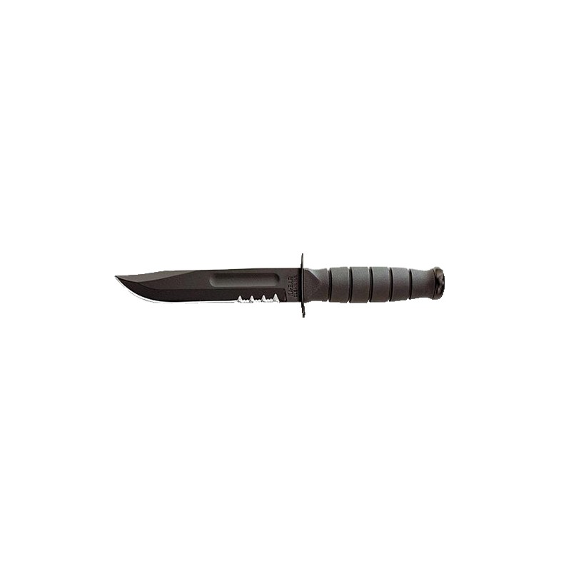 KaBar 1257 Short FightUtility 5.25 Fixed Clip Point Part Serrated Black 1095 CroVan Blade Black Kraton G Handle Includes Sheath