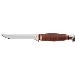 KaBar 1226 Little Finn  3.63 Fixed Clip Point Plain Polished 5Cr15MoV SS Blade Brown Leather Handle Includes Sheath