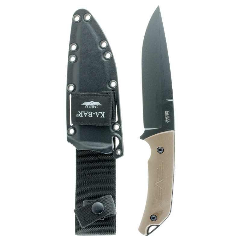 KaBar 7503 Jarosz Turok 6.25 Fixed Clip Point Plain Black 1095 CroVan Blade Brown Ultramid Handle Includes Sheath