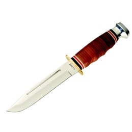 KaBar 1235 Marine Hunter  5.88 Fixed Clip Point Plain Polished 4116 SS Blade Stacked wFinger Grooves Leather Handle Includes She