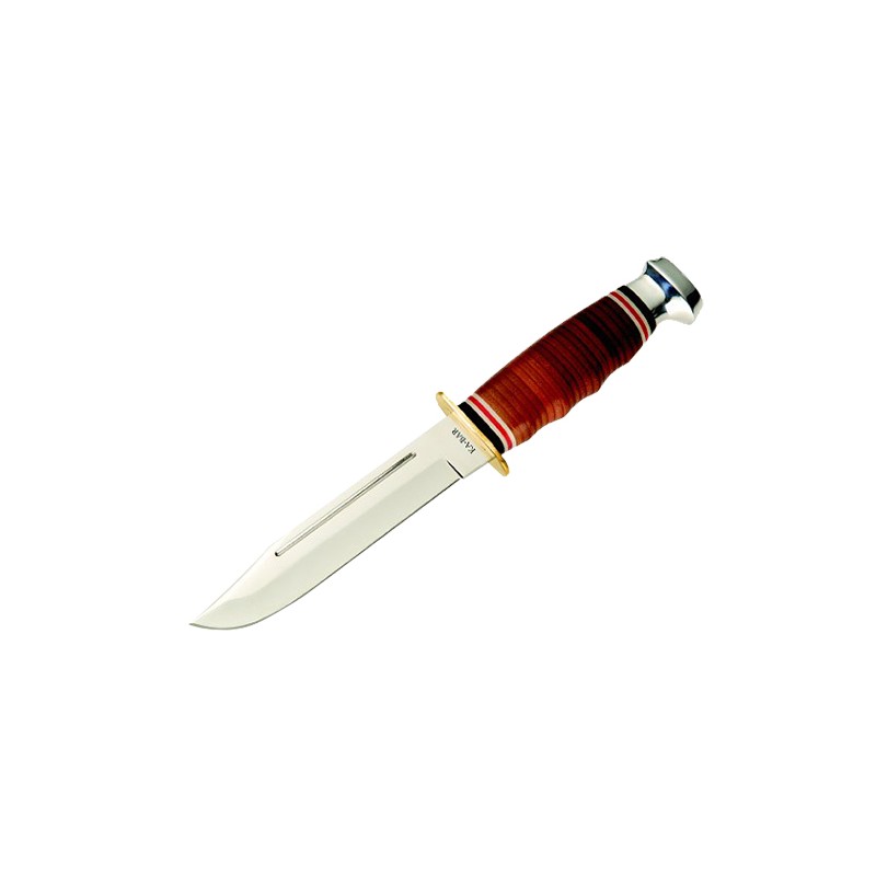 KaBar 1235 Marine Hunter  5.88 Fixed Clip Point Plain Polished 4116 SS Blade Stacked wFinger Grooves Leather Handle Includes She