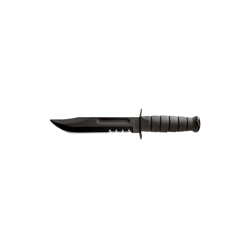 KaBar 1214 FightingUtility  7 Fixed Clip Point Serrated Black 1095 CroVan Blade Black Kraton G Handle Includes Sheath